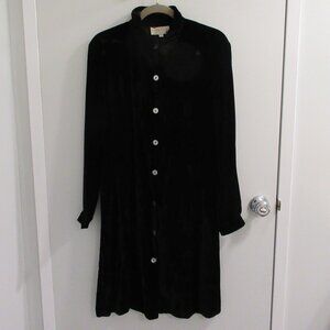 Earth Song Women's Black Crushed Velvet Rayon Duster Longline Jacket Large Y2K